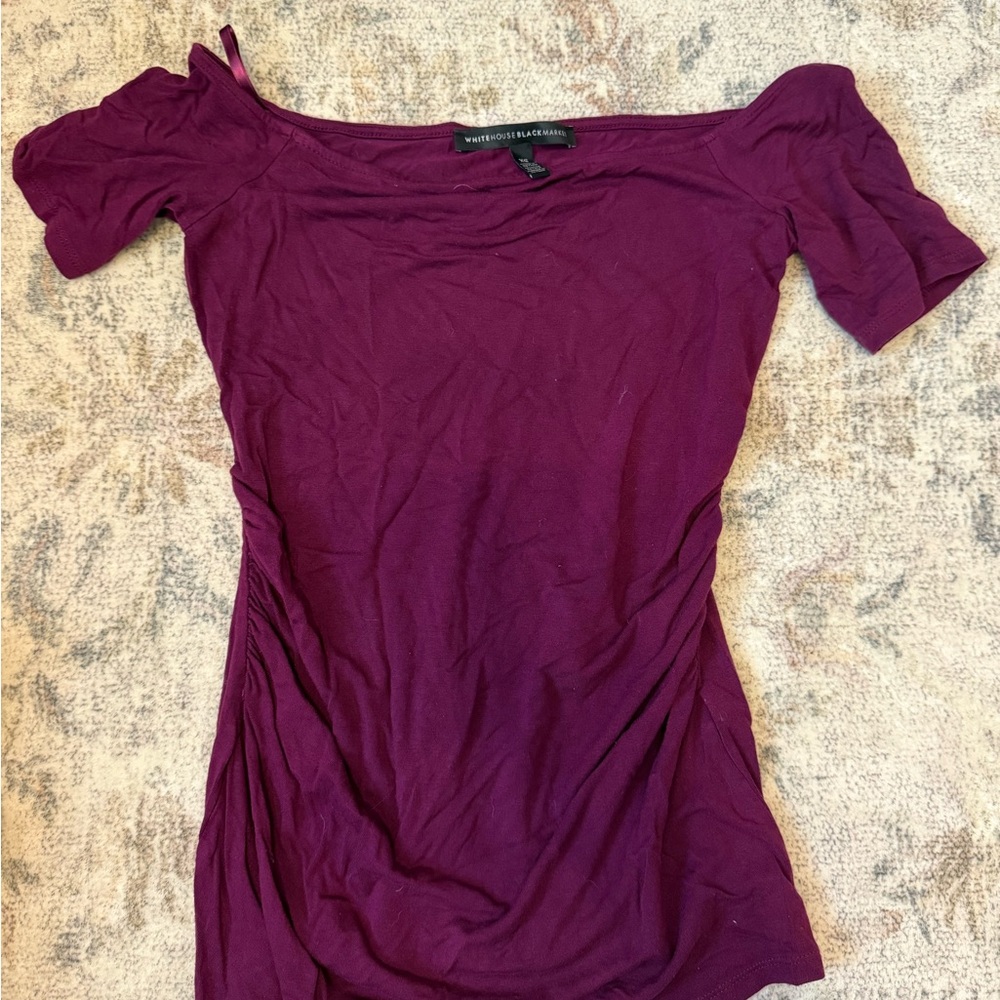 White House Black Market Off-Shoulder Plum Blouse